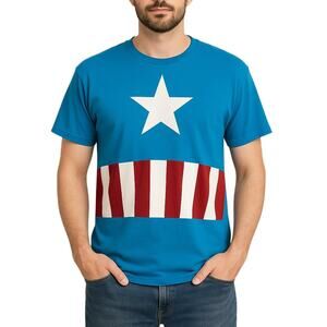 Marvel Captain America Men’s XL T-Shirt Star Stripe Blue Retro Tee